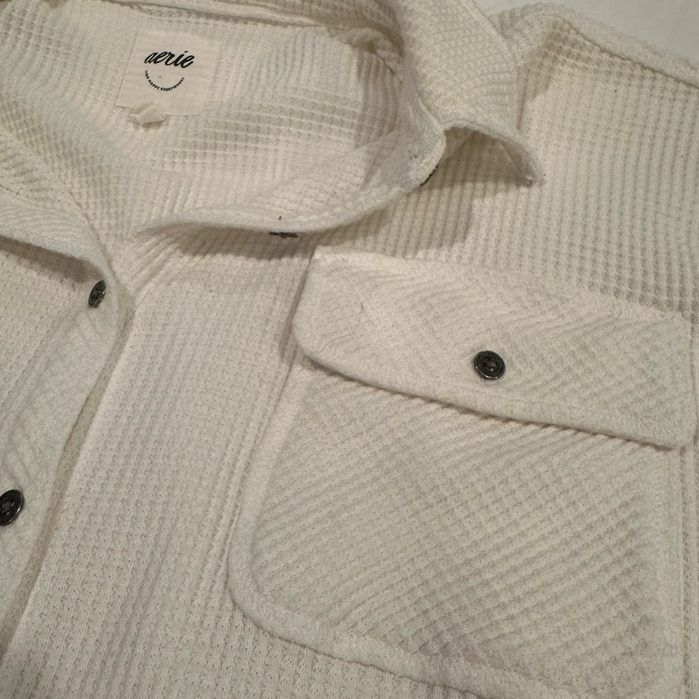 Aerie Cream Button-Up Shirt Jacket - Picture 3 of 5